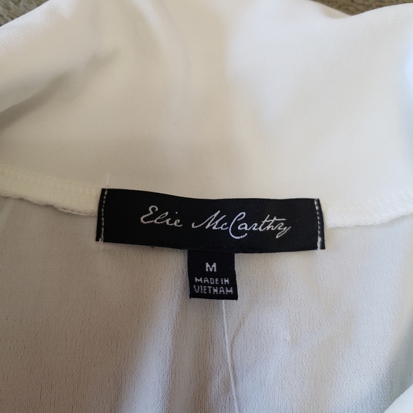 Elie Mccarthy white Top with Ruffle Sleeve and shiny unfunctional buttons Size M - Picture 3 of 16
